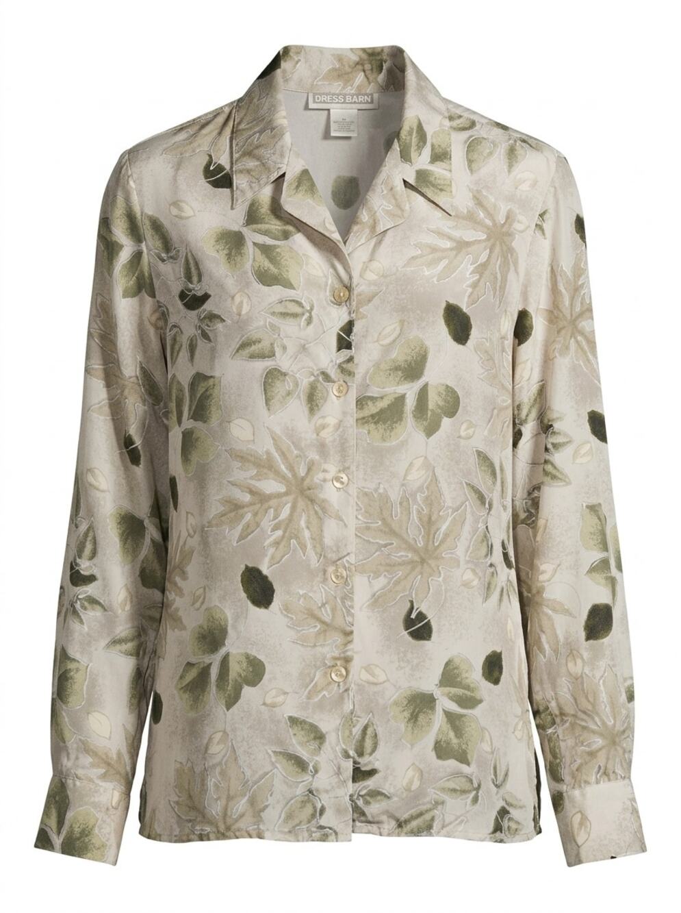 Dress Barn 100% Silk Beige Floral Lightweight Button Blouse Women Size S